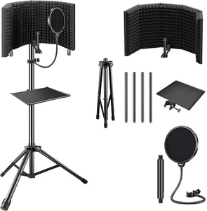 Studio Recording Microphone Isolation Shield with Pop Filter & Tripod Stand - Picture 1 of 16