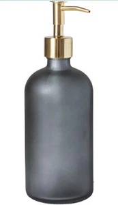 Hand Soap Dispenser with Metal Pump Frosted Gray Glass, 15oz Bathroom Kitchen - Picture 1 of 9