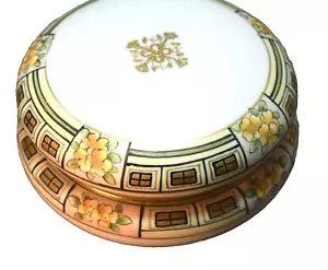 Piatto o barattolo in polvere coperto con marchio verde Nippon design art deco dipinto a mano - Foto 1 di 5