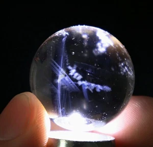 29mm Natural Blue Angel Feathers Clear Quartz Crystal Stone Sphere Ball Healing - Picture 1 of 21