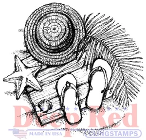 Deep Red Stamps Beach Day Rubber Cling Stamp - Picture 1 of 4