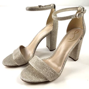 Sam Edelman Women's Yaro Block Heel Open Toe Sandals, Light Gold Glam Mesh, 10 M - Picture 1 of 9