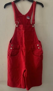 Vintage Y2K Watch LA Jeanswear USA Denim Cotton Red Short Overalls Size Medium M - Picture 1 of 13