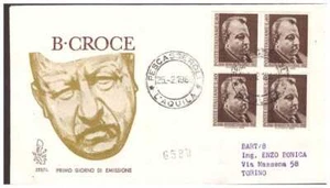 Fdc Venetia Club 1966 - Benedetto Croce Quartina Traveled Racc. - Picture 1 of 1