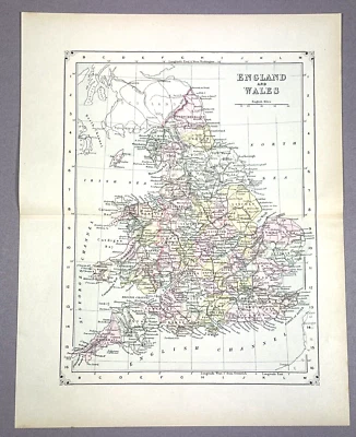 Antique Illustration Map of England and Wales Encyclopedia 1901 - Image 1 of 4