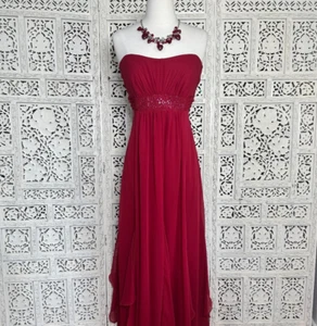 Vestido sin mangas formal de hada fluido rojo de gasa de novia de David talla 10 - Imagen 1 de 10