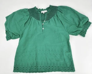 House of Harlow Cottage Core Rüschen Ösen Bluse Gr. XS Kurzarm Grün - Bild 1 von 8