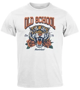 Herren T-Shirt Print Tiger Rosen Old School Retro Vintage Fashion Streetstyle - Bild 1 von 7