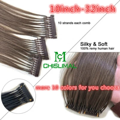 Extensiones de cabello largas 10 pulgadas - 28 pulgadas 6D micro cabello Remy 50 gramos 100 hebras 10 filas Foto 1 de 4