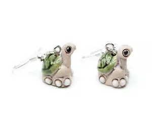 Turtle Earrings Miniblings Hangings Sea Animal Handmade Ceramic Beige - Picture 1 of 4