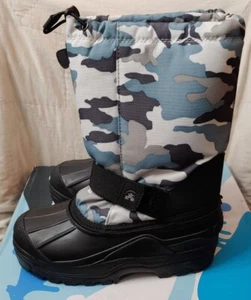 Kamik boy’s blue and gray camouflage lined waterproof snow boots size 3 - Picture 1 of 5