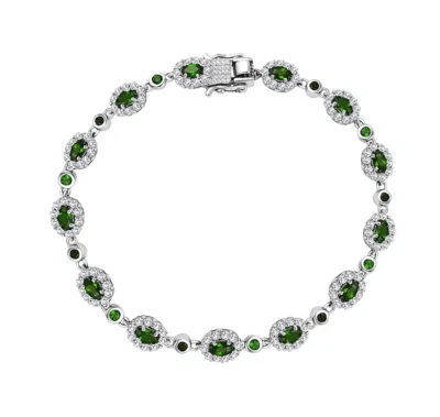 Brazalete de diopsido y circón de cromo natural en rodio sobre plata de ley de 8"" Foto 1 de 4