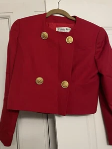 Christian Dior Red Skirt Suit With Gold Buttons Size 36 - Picture 1 of 6