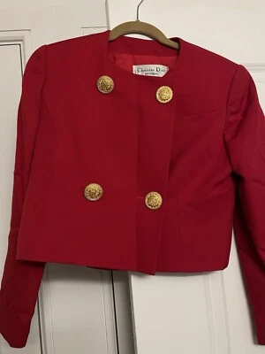 Traje Falda Christian Dior Rojo Con Botones Dorados Talla 36 Foto 1 de 4