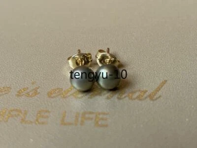 Charming AAA+ 6-5mm natural south sea green pearl earrings 14k Gold - Image 1 of 4