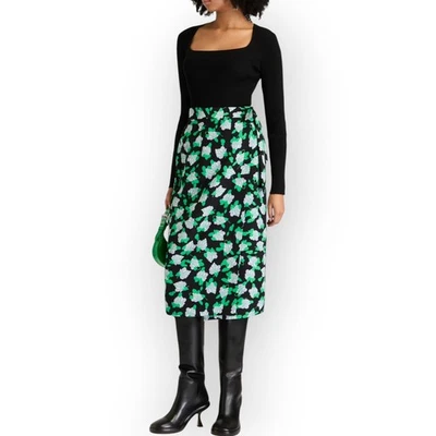 Talla 12 DVF DianeVonFurstenberg Elma Floral Cady Midi Falda Envolvente Verde Envío Gratis Foto 1 de 4