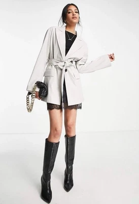 ASOS Design Faux Leather Jacket/Trench Coat Pale Grey Women’s Size 10 BN - Image 1 of 4