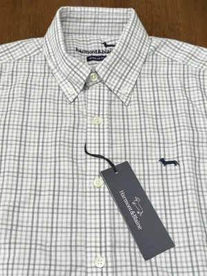 NWT HARMONT & BLAINE Cotton Shirt Light Gray Plaid Striped REGULAR Fit Small S - Image 1 of 2