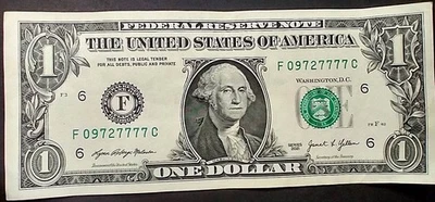 $1 Fancy Serial Number 5 of a kind, 4 in a row trailing 7's (A365) - Image 1 of 2