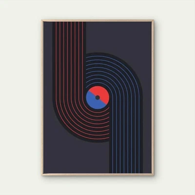 Abstract Blue Red Black White Brown Beige  Wall Art Poster Choose Your Size - Image 1 of 2