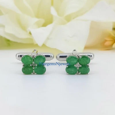 Emerald Cufflinks Natural Emerald Gemstone with 925 Sterling silver Cufflinks #3 Foto 1 de 4