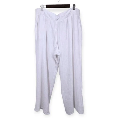 JM Collection Gauze Pants Women's XXL Crinkled White Wide Leg Beachy Lagenlook - Image 1 of 4