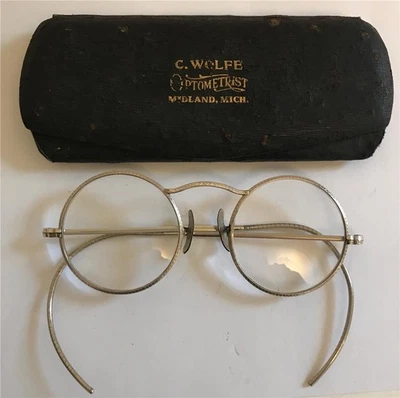 1920s Eyeglasses Wire Rims W/ Round 38mm Lenses & Silver Colored Frames - Image 1 of 4