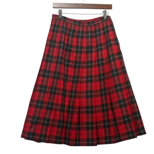 VTG Pendleton Wool Skirt 8 Red Black Plaid Tartan Pleated USA Academia Preppy - Picture 1 of 9