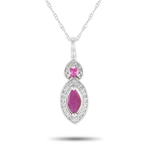 14K White Gold 0.07ct Diamond and Ruby Marquise Necklace - Picture 1 of 4