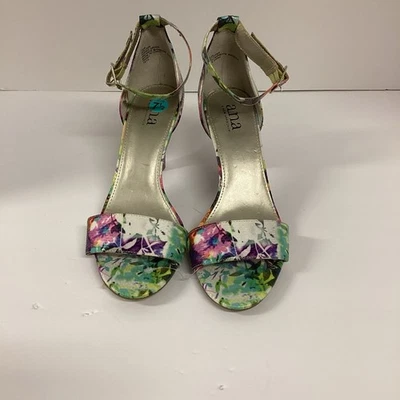 Sandalias de tacón ANA florales talla 7,5 punta abierta con correas al tobillo primavera/verano tacón de 3"" Foto 1 de 4