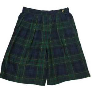 Vintage 1990er Damen hohe Taille Bermuda Shorts 100 % Seide grün kariert kostenloser Versand - Bild 1 von 8