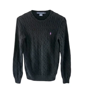 Suéter Ralph Lauren Sport negro para mujer grande tejido con cable cuello redondo Foto 1 de 4