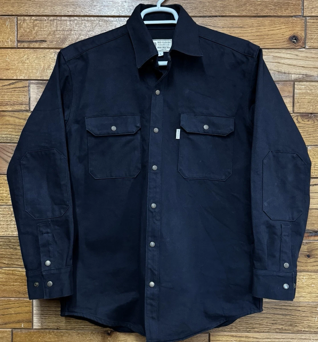 JXGSGOGO Men's Casual Denim Shirt - Long Sleeve Button Down, Dark Blue, Medium, Cotton Blend - View #4