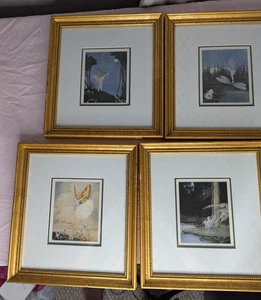 4 framed Ida Rentoul Outhwaite fairy roping the moon Moonlight musings Dragonfly - Imagen 1 de 15