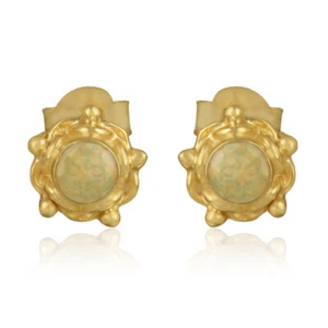 18k Gold Plated 925 Silver Designer Ethiopian Opal Gemstone Stud Earrings - Picture 1 of 5