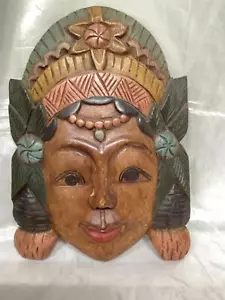 Vintage Thailand handgeschnitzte Göttinmaske aus Holz #C10544 mit Aufklebern - Bild 1 von 11