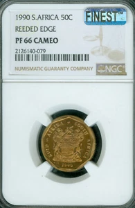 1990 SOUTH AFRICA 50 CENTS REEDED EDGE NGC PF66 CAMEO MAC FINEST * - Picture 1 of 4