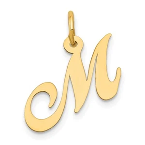 10K Yellow Gold Small Fancy Script Initial M Charm - Picture 1 of 5
