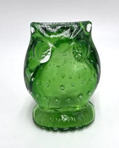 Gufo vetro arte verde vintage alto 3" bolle controllate fermacarte occhi intensi - Foto 1 di 12
