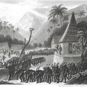 Danse des Naturels des îles Viti - Archipel Fidji - Gravure de presse 1863 - Bild 1 von 2