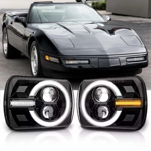Pair 5x7" 7x6 Led Headlights for Chevy Corvette C4 1984-1996 with Hi/Lo DRL Turn - Foto 1 di 12