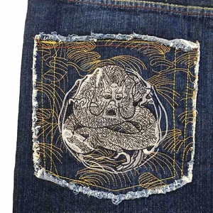 Vintage Dragon Embroidery BROOKLYN XPRESS Baggy Jeans Denim 40x34 Y2K - Picture 1 of 9