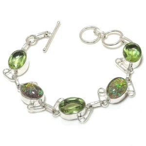 Triplet Opal Green Amethyst Gemstone Silver Plated Bracelet Jewelry 7-8" - Picture 1 of 1