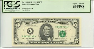FR 1985-G* Star 1995 $5 FEDERAL RESERVE NOTE 69 PPQ SUPERB GEM NEW - Picture 1 of 2