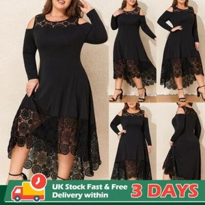 Plus Size 18-28 Women's Cold Shoulder Long Sleeve Lace Maxi Dress Evening Party - Picture 1 of 14