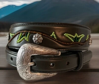 Cinto de couro cônico preto infantil Tony Lama Western tamanho 28 novo com etiquetas 9203L lista $49 - Imagem 1 de 4