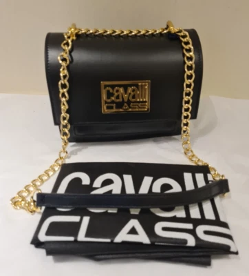 Roberto Cavalli Class Shoulder Bag ROMA black calf leather with Chain Strap New — 第 1/4 张图片