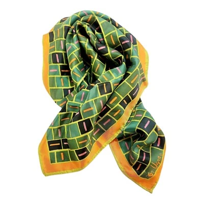VTG MOD OP ART VERA NEUMANN Orange Pink Green Acetate Scarf Japan 21" x 21"  - Image 1 of 4