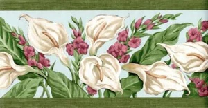 Tropical Leaf Floral White & Red Flower Country Garden Wallpaper Border Decor - Picture 1 of 2