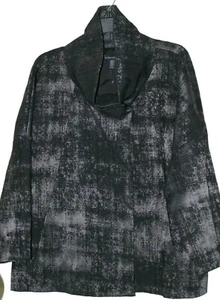 Eileen Fisher Black Gray Plaid Cotton P Fully-Lined Jacket Blazer Jumbo Snaps XL - Picture 1 of 11
